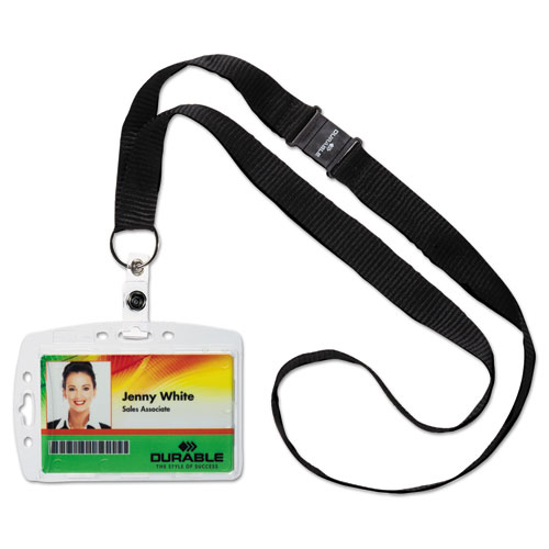 Image of Durable® Id/Security Card Holder Set, Vertical/Horizontal, Lanyard, Clear, 10/Pack