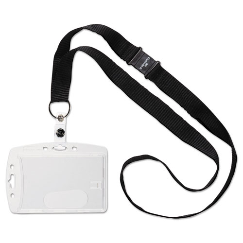 Image of ID/Security Card Holder Set, Vertical/Horizontal, Lanyard, Clear, 10/Pack