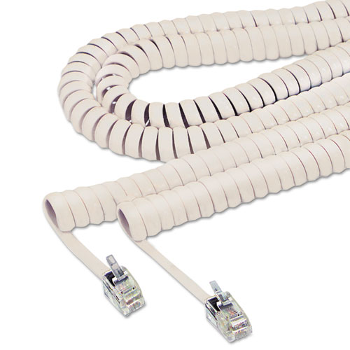 Coiled Phone Cord, Plug/Plug, 12 ft., Ivory | by Plexsupply
