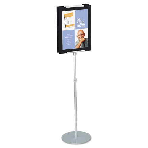 Adjustable Sign Stand, Metal, Stands 44" - 73" High, Silver | by Plexsupply