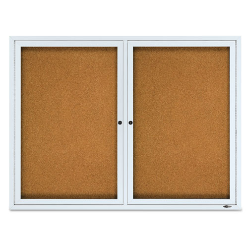 Image of Quartet® Enclosed Cork Bulletin Board, Cork/Fiberboard, 48 X 36, Tan Surface, Silver Aluminum Frame