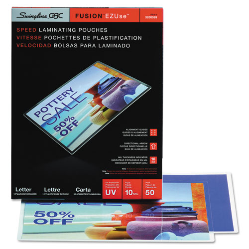 EZUse Thermal Laminating Pouches, 10 mil, 9" x 11.5", Gloss Clear, 50/Box