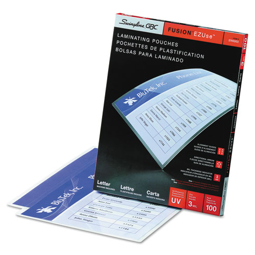 EZUse Thermal Laminating Pouches, 3 mil, 9" x 11.5", Gloss Clear, 100/Box