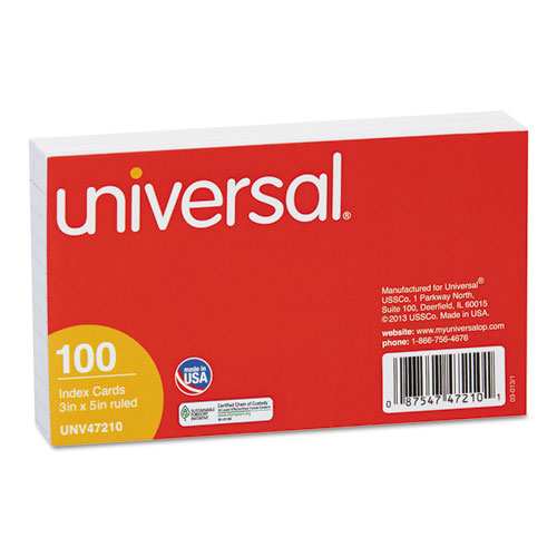 Universal® Ruled Index Cards, 3 x 5, White, 100/Pack