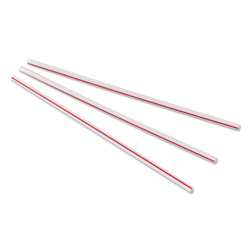 Unwrapped Hollow Stir-Straws, 5.5", Plastic, White/Red Stripe, 1,000/Box, 10 Boxes/Carton