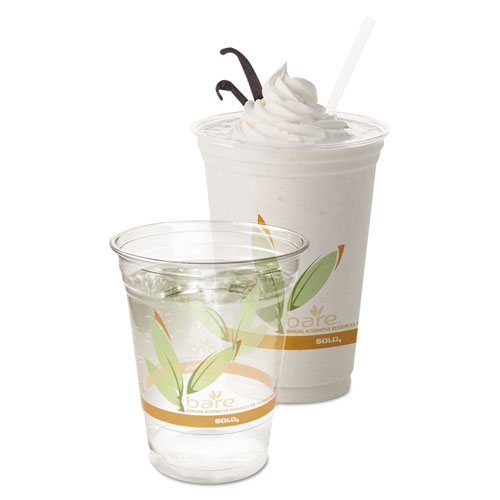 Dart® Bare Eco-Forward RPET Cold Cups, 12 oz to 14 oz, Leaf Design, Clear, Squat, 50/Pack