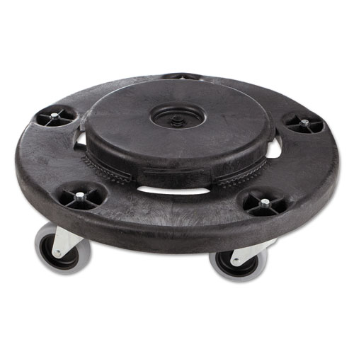Image of Brute Round Twist On/Off Dolly, 250 lb Capacity, 18" dia x 6.63"h, Fits 20 to 55 Gallon BRUTE Containers, Black