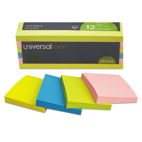 Universal Office Products Universal Self-Stick Note Pads, 3 x 3, Yellow,  100 Sheets/Pad, 12 Pads/Pack, UNV35668