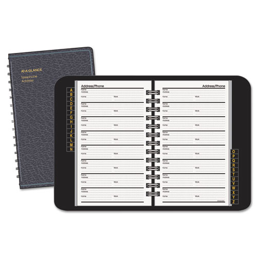 AT-A-GLANCE® Telephone/Address Book, 4.78 x 8, Black Simulated Leather, 100 Sheets