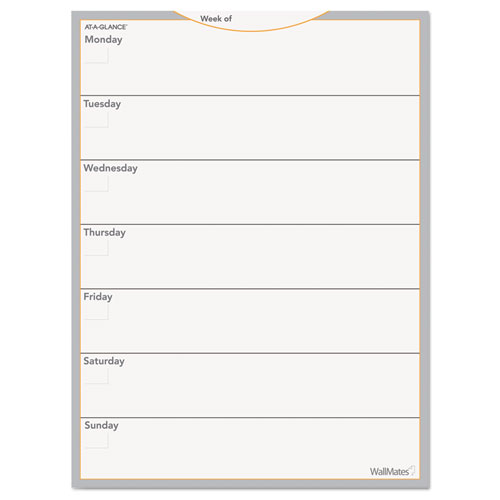 AT-A-GLANCE® WallMates Self-Adhesive Dry Erase Weekly Planning Surfaces, 18 x 24, White/Gray/Orange Sheets, Undated
