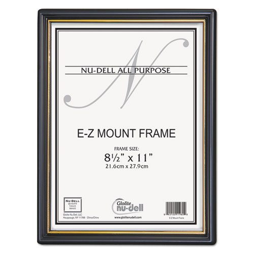 Image of EZ Mount Document Frame with Trim Accent and Plastic Face, Plastic, 8.5 x 11 Insert, Black/Gold