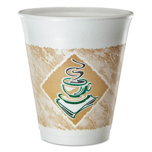 Dart® Cafe G Foam Hot/Cold Cups, 8 oz, Brown/Green/White, 25/Pack