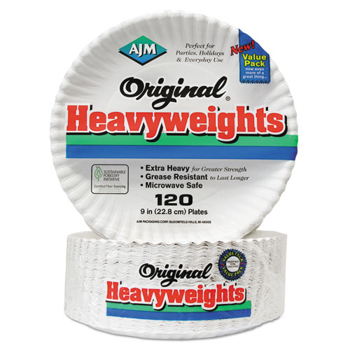 Original Heavyweights Paper Plates, 9" dia, White, 120/Pack, 8 Packs/Carton