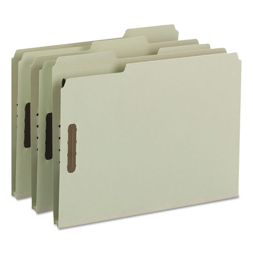 Recycled Pressboard Fastener Folders, 1" Expansion, 2 Fasteners, Letter Size, Gray-Green Exterior, 25/Box