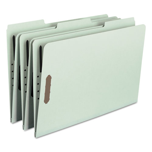Recycled Pressboard Fastener Folders, 1" Expansion, 2 Fasteners, Legal Size, Gray-Green Exterior, 25/Box