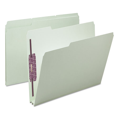 Image of Smead™ Recycled Pressboard Fastener Folders, 1/3-Cut Tabs, Two Safeshield Fasteners, 2" Expansion, Letter Size, Gray-Green, 25/Box