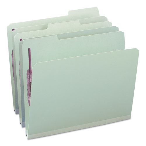 Recycled Pressboard Folders with Two SafeSHIELD Coated Fasteners, 1/3-Cut Tabs, 1" Expansion, Letter Size, Gray-Green, 25/Box