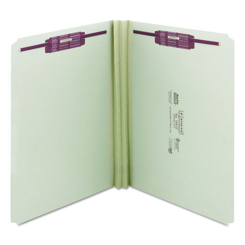 Image of Smead™ Recycled Pressboard Fastener Folders, Straight Tabs, Two Safeshield Fasteners, 2" Expansion, Letter Size, Gray-Green, 25/Box
