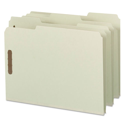 Image of Smead™ Recycled Pressboard Fastener Folders, 1" Expansion, 2 Fasteners, Letter Size, Gray-Green Exterior, 25/Box