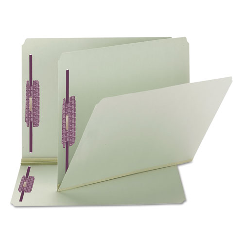 Image of Smead™ Recycled Pressboard Fastener Folders, Straight Tabs, Two Safeshield Fasteners, 2" Expansion, Letter Size, Gray-Green, 25/Box
