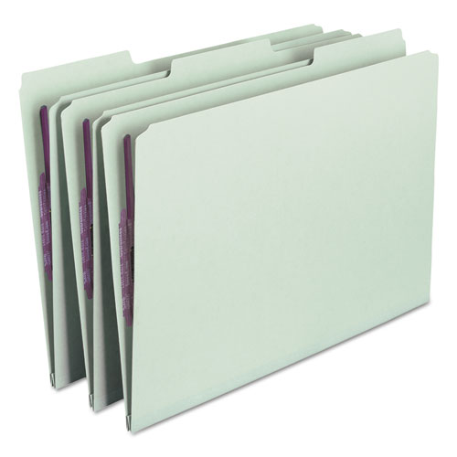 Smead™ Recycled Pressboard Fastener Folders, 1/3-Cut Tabs, Two Safeshield Fasteners, 1" Expansion, Legal Size, Gray-Green, 25/Box