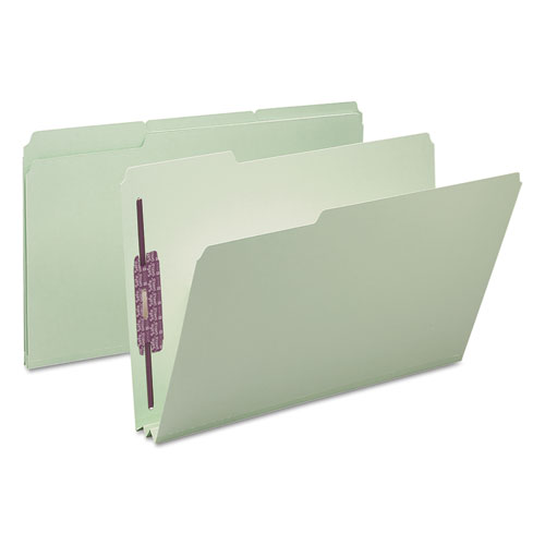 Recycled Pressboard Fastener Folders, 1/3-Cut Tabs, Two SafeSHIELD Fasteners, 2" Expansion, Legal Size, Gray-Green, 25/Box