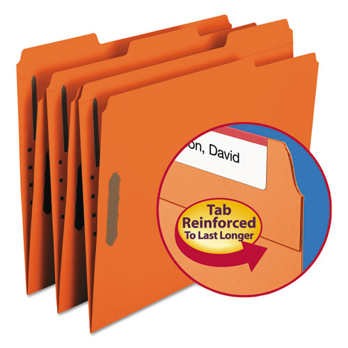 Top Tab Colored 2-Fastener Folders, 1/3-Cut Tabs, Letter Size, Orange, 50/Box