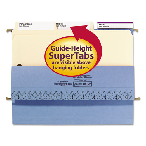 SuperTab Reinforced Guide Height 2-Fastener Folders, 1/3-Cut Tabs, Letter Size, 11 pt. Manila, 50/Box