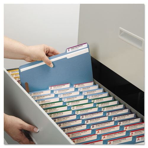 Image of Smead™ Top Tab Colored Fastener Folders, 0.75" Expansion, 2 Fasteners, Letter Size, Blue Exterior, 50/Box
