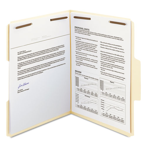 SuperTab Reinforced Guide Height 2-Fastener Folders, 1/3-Cut Tabs, Letter Size, 11 pt. Manila, 50/Box