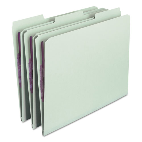 Smead™ Recycled Pressboard Fastener Folders, 1/3-Cut Tabs, Two Safeshield Fasteners, 1" Expansion, Letter Size, Gray-Green, 25/Box