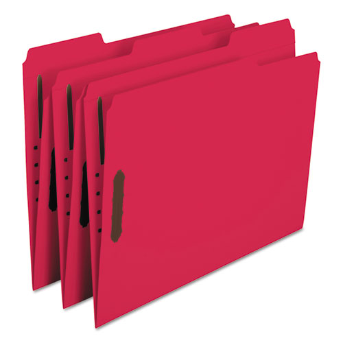 Image of Smead™ Top Tab Colored Fastener Folders, 0.75" Expansion, 2 Fasteners, Letter Size, Red Exterior, 50/Box