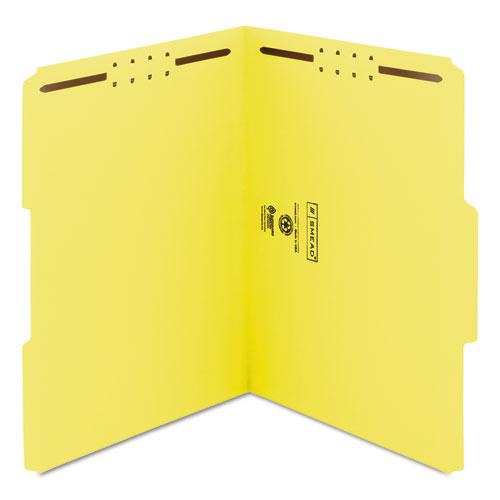 Top Tab Colored 2-Fastener Folders, 1/3-Cut Tabs, Letter Size, Yellow, 50/Box
