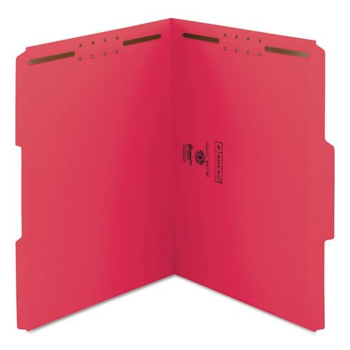 TOP TAB COLORED 2-FASTENER FOLDERS, 1/3-CUT TABS, LETTER SIZE, RED, 50/BOX