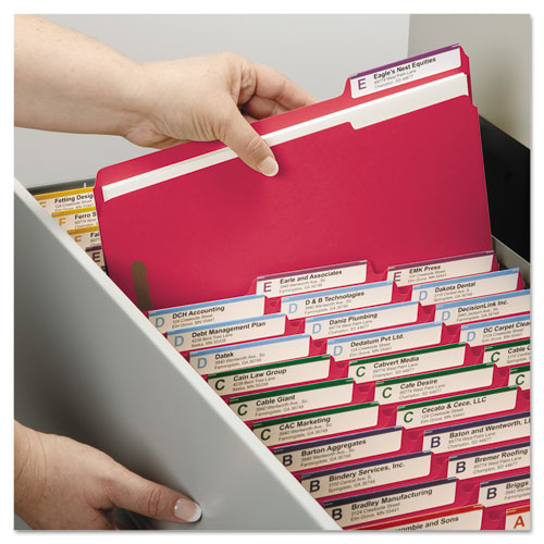 Top Tab Colored 2-Fastener Folders, 1/3-Cut Tabs, Letter Size, Red, 50/Box