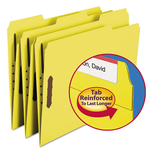 Top Tab Colored Fastener Folders, 2 Fasteners, Letter Size, Yellow Exterior, 50/Box