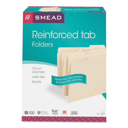 Reinforced Tab Manila File Folders, 1/3-Cut Tabs, Letter Size, 11 pt. Manila, 100/Box