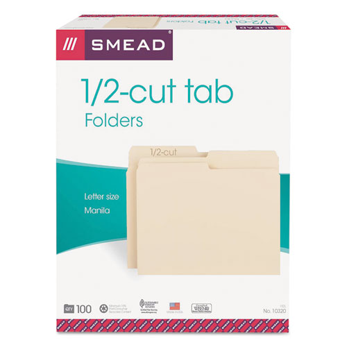 Image of Smead™ Manila File Folders, 1/2-Cut Tabs: Assorted, Letter Size, 0.75" Expansion, Manila, 100/Box