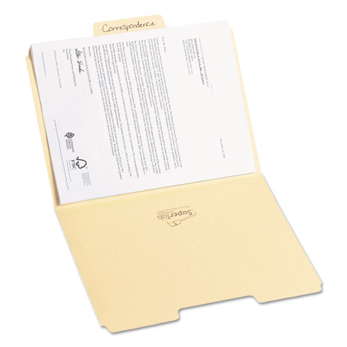Image of Smead™ Supertab Reinforced Guide Height Top Tab Folders, 1/3-Cut Tabs: Assorted, Letter Size, 0.75" Expansion, Manila, 100/Box