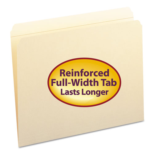 Reinforced Tab Manila File Folders, Straight Tab, Letter Size, 11 pt. Manila, 100/Box | by Plexsupply