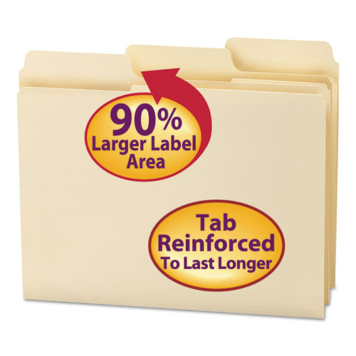 SuperTab Reinforced Guide Height Top Tab Folders, 1/3-Cut Tabs: Assorted, Letter Size, 0.75" Expansion, Manila, 100/Box