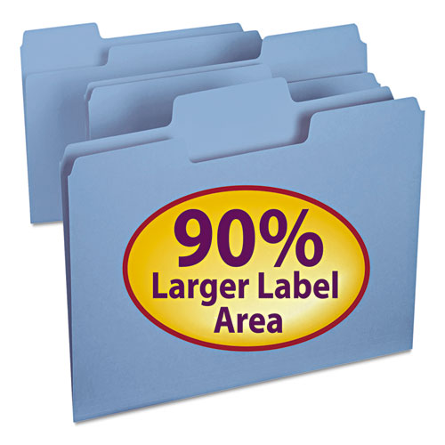 SuperTab Colored File Folders, 1/3-Cut Tabs, Letter Size, 11 pt. Stock, Blue, 100/Box | by Plexsupply
