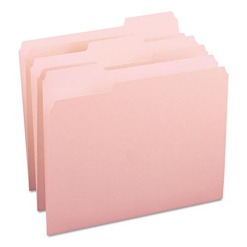 Colored File Folders, 1/3-Cut Tabs, Letter Size, Pink, 100/Box