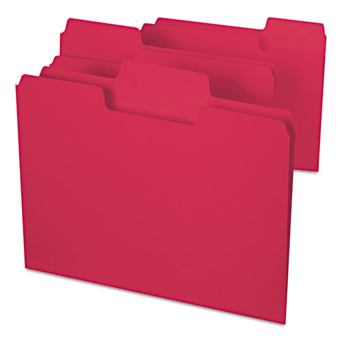 SuperTab Colored File Folders, 1/3-Cut Tabs, Letter Size, 11 pt. Stock, Red, 100/Box