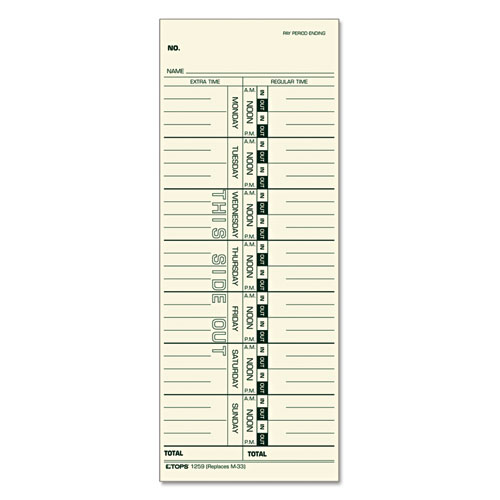 Tops™ Time Clock Cards, Replacement For M-33, One Side, 3.5 X 9, 500/Box