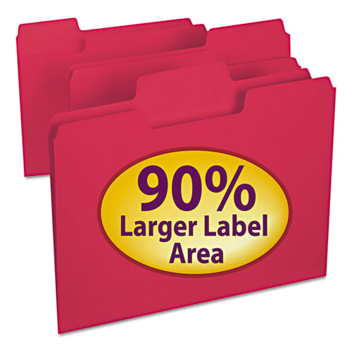 SUPERTAB COLORED FILE FOLDERS, 1/3-CUT TABS, LETTER SIZE, 11 PT. STOCK, RED, 100/BOX