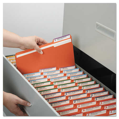 Reinforced Top Tab Colored File Folders, 1/3-Cut Tabs, Letter Size, Orange, 100/Box