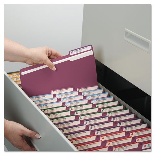 Image of Smead™ Colored File Folders, 1/3-Cut Tabs: Assorted, Letter Size, 0.75" Expansion, Maroon, 100/Box