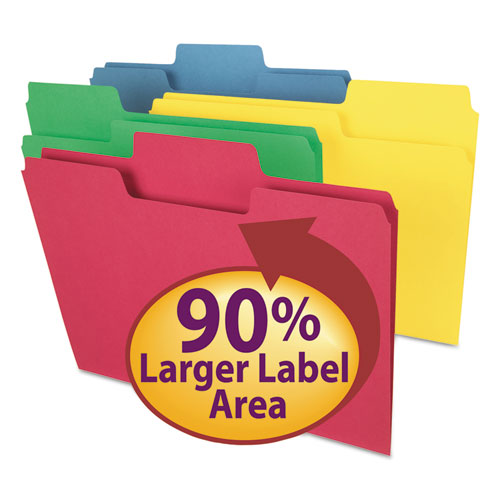 SuperTab Colored File Folders, 1/3-Cut Tabs, Letter Size, 11 pt. Stock, Assorted, 100/Box | by Plexsupply
