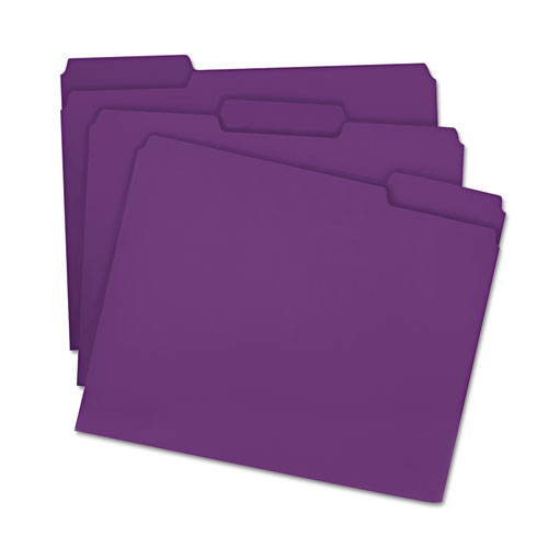Colored File Folders, 1/3-Cut Tabs, Letter Size, Purple, 100/Box